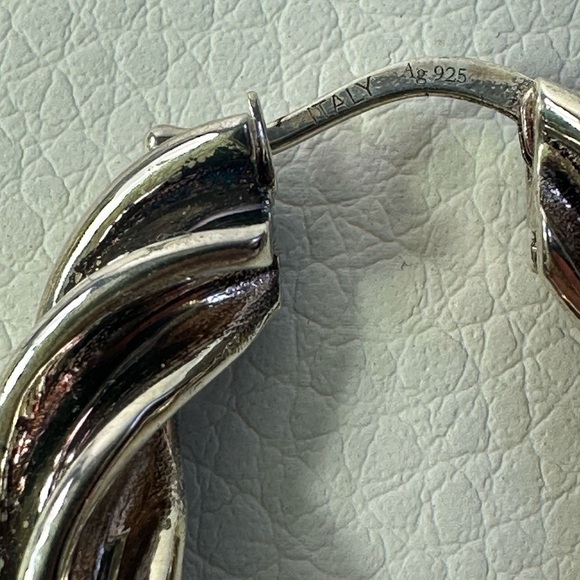 New Bottega Veneta Sterling Silver W/MauvePink Color Twisted Hoop Earrings - Picture 6 of 6